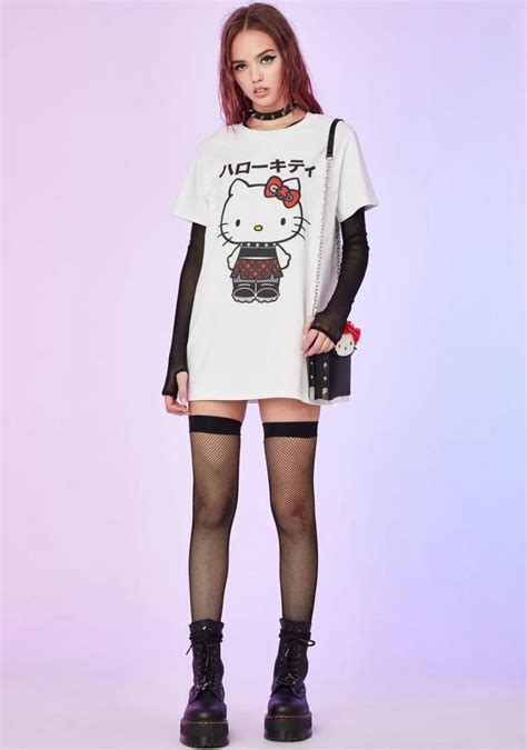 Dolls Kill X Hello Kitty Collab White Oversized T Shirt Womens