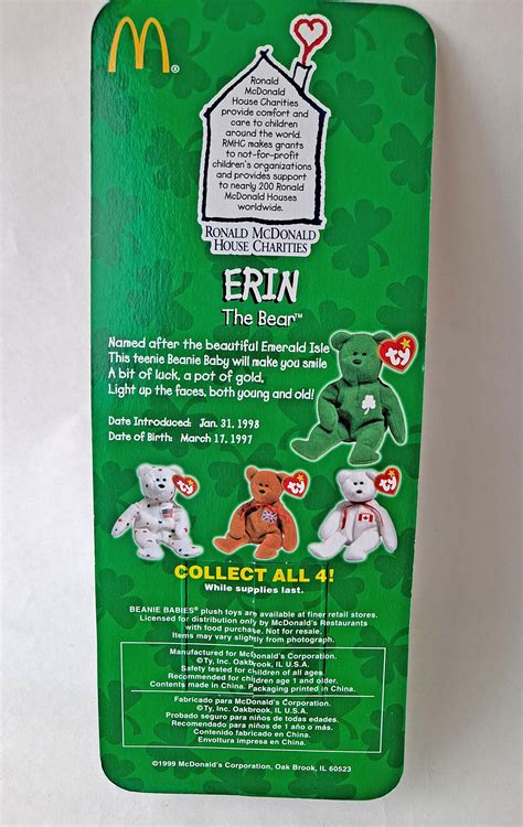 Erin The Bear Mcdonalds Ty Beanie Baby With Rare Errors