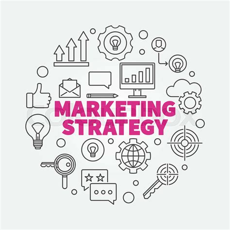 Marketing Strategy Vector Round Illustration In Line Style Stock