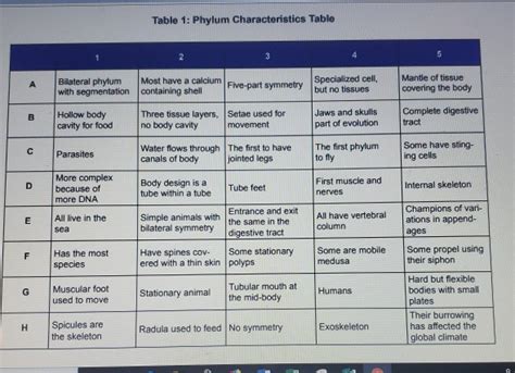 Phylum Table