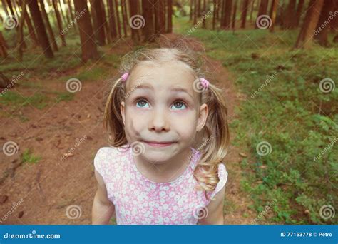 La Seule Petite Fille a Peur En Plan Rapproché Foncé De Forêt Photo