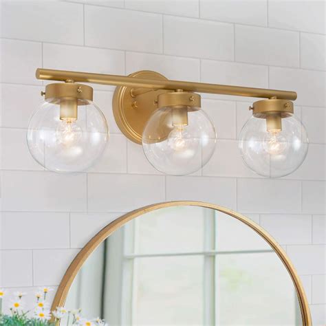 Bathroom Light Fixtures Gold Vanity Light With 3 Clear Globe Glass 19 5” L X6” W X 7 5” H