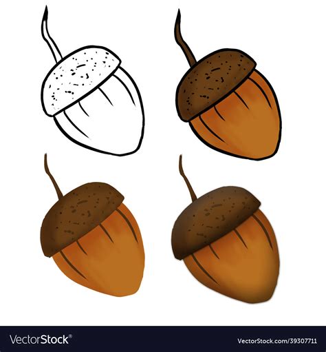 Hand Drawn Acorn Isolated In A White Royalty Free Vector