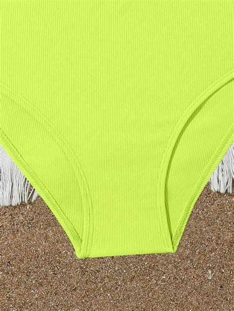 Tween Girl Bikini Swimwear Two Piece Shoulder Strap Cross Strap Ribbed