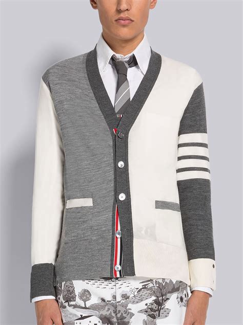 Fun Mix Fine Merino Bar Classic V Neck Cardigan Thom Browne