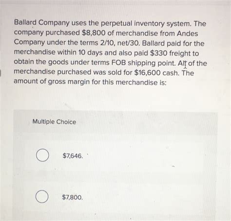 Solved Ballard Company Uses The Perpetual Inventory System Chegg