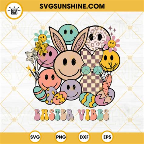 Easter Vibes Svg Smiley Easter Bunny Svg Spring Svg Retro Easter Day