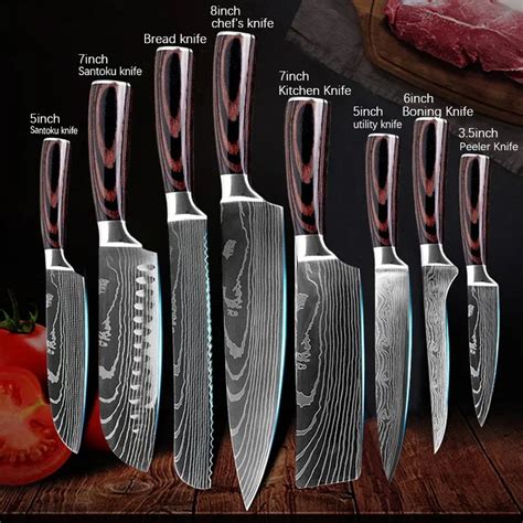 Profissional Facas de Cozinha Damasco Japonês Santoku Cleaver Faca de