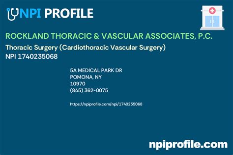 Rockland Thoracic And Vascular Associates Pc Npi 1740235068 Thoracic Surgery