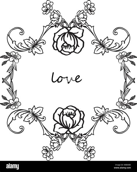 Vintage Retro Style Text Of Love With Drawing Of Rose Flower Frame