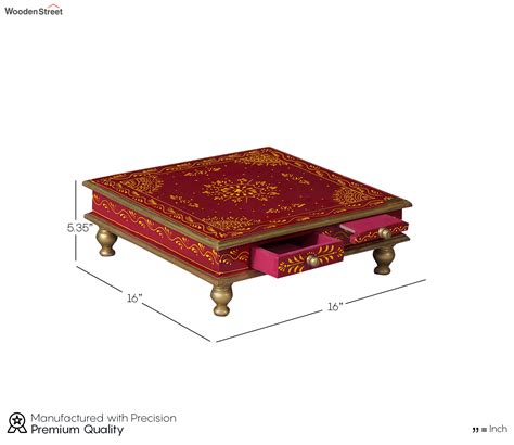 Buy Mdf And Sheesham Wood Pooja Chowki With Drawer Red Online In