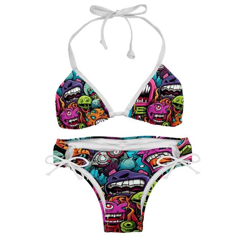 Graffiti Detachable Sponge Adjustable Strap Bikini Set Two Pack