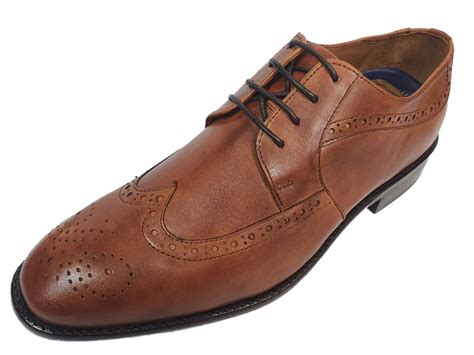 Manz Herren Business Leder Schuhe Budapester Derby Whisky Cognac