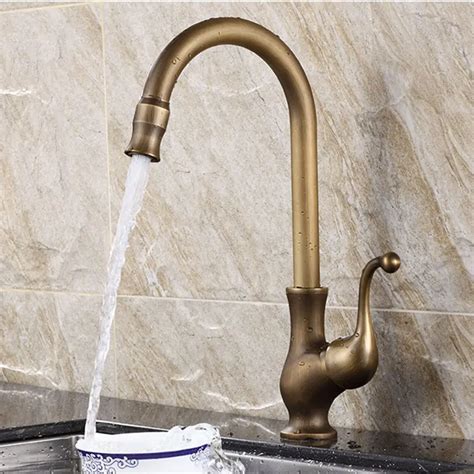 European Style Brass Antique Kitchen Faucet Cold And Hot Water Brushed Retro American Wash Basin