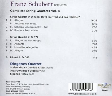 Schubert String Quartets Vol 4 Diogenes Quartet Cd Album