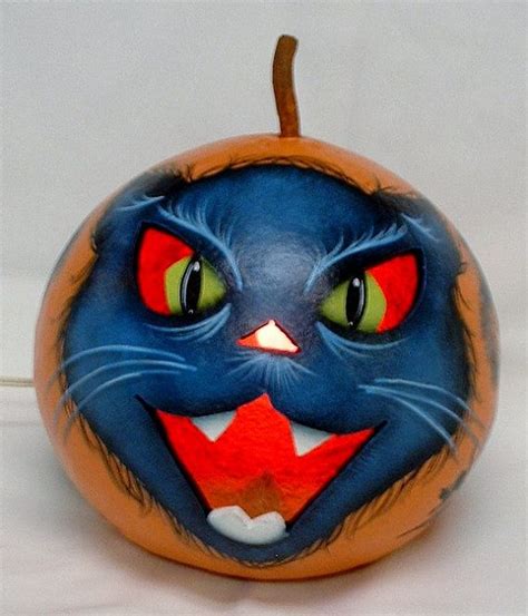 Black Cat Jack O Lantern Light Up Gourd Hand Painted Gourd Etsy