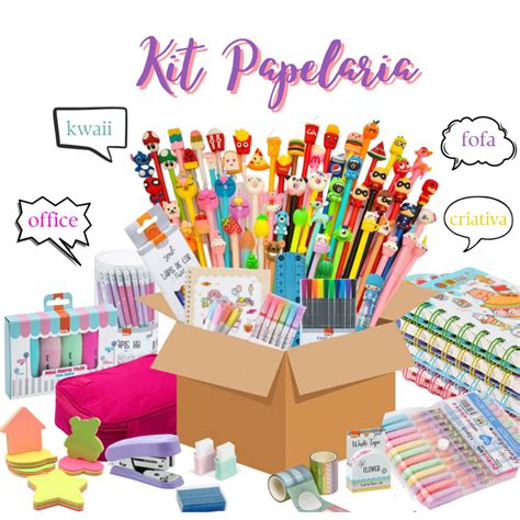 Kit Papelaria Itens Variados kawai Fofo Básico Escritório