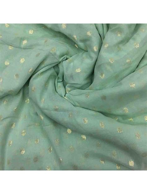 Sea Green Pastel Cotton Fabric With Lurex Polka Design Saroj Fabrics