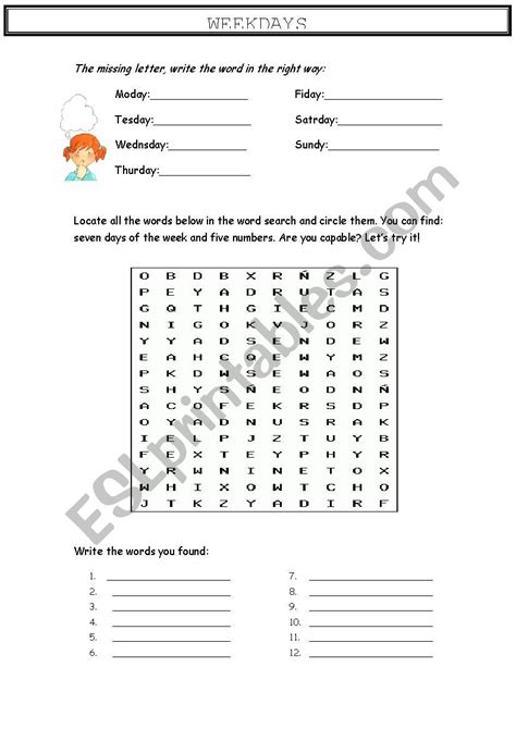 Weekdays Worksheet Esl Worksheet By Soni90