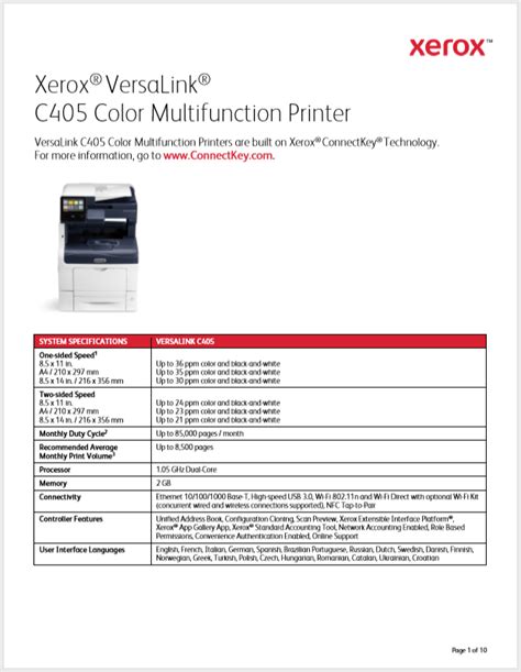 Xerox VersaLink C405 Color Multifunction Printer Product Brochure ...