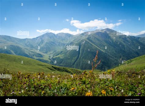 Svaneti Landscape With Mountains On The Trekking And Hiking Route Near