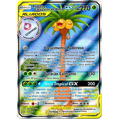 Carta Pokemon Rowlet E Exeggutor De Alola Gx Aliados Full Art Portugu S