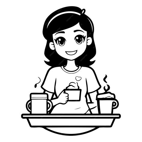 Premium Vector Girl Drinking Coffee Vector Illustration Of A Girl In