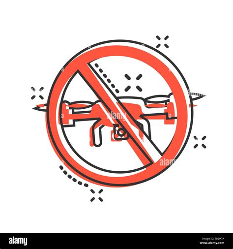 No Drone Zone Sign Icon In Comic Style Quadrocopter Ban Vector Cartoon