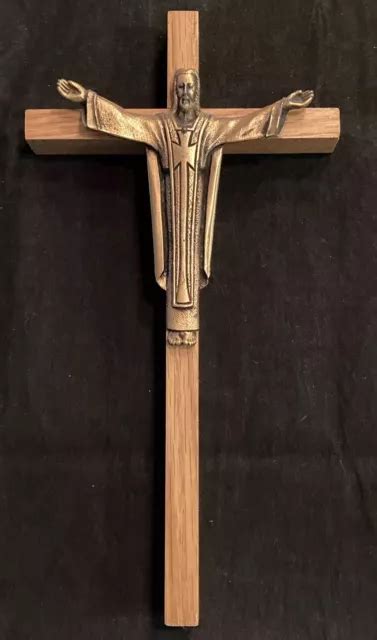 Vintage Crucifix Brass Risen Jesus Christ Wooden Cross Crucifixion