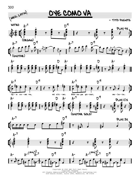 Oye Como Va By Santana Sheet Music For Real Book Melody Lyrics