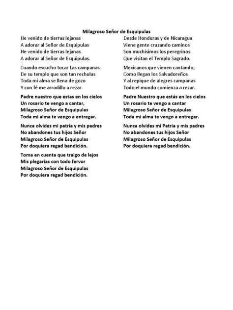 Letra de Milagroso Senor de Esquipulas