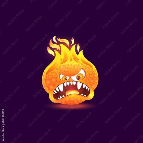 Stockvector Orange Fire Monster With Angry Face And Open Mouth Full Of