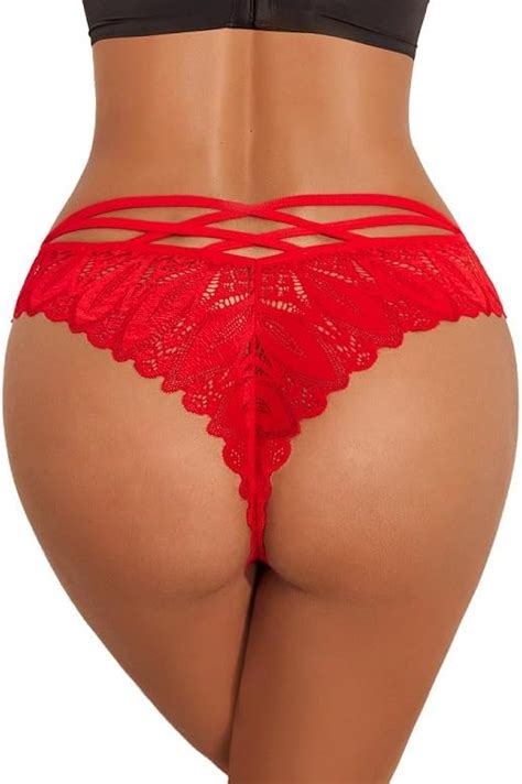 Avidlove Sexy Cheeky Panties For Women Lace Criss Cross Bikini Underwear Pack Red