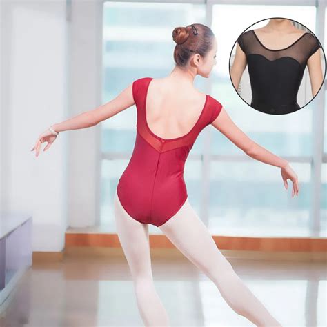 Low Back Gymnastics Leotard Bodysuit Stretch Adult Leotard Mesh Women