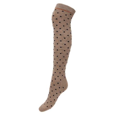 Ladies Joya Long Knee Length Wool Blend Socks Beige And Dots Design Luscious Scarves