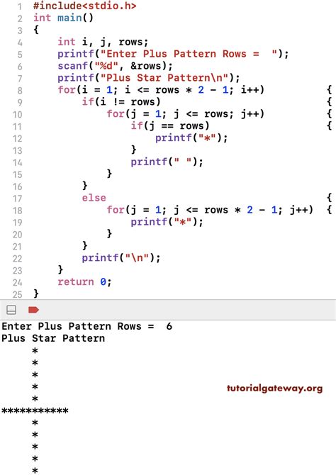 C Program To Print Plus Star Pattern