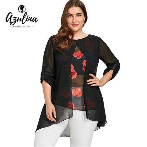 Buy Azulina Plus Size Flower Print High Low Blouse See