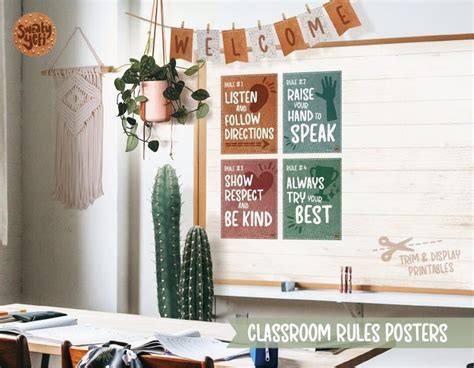 Boho Classroom Rules Posters Modern Boho Theme Classroom Decor Printable Display In Soft