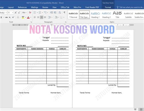 Download Nota Kosong Format Word Docx Siap Cetak Zotutorial
