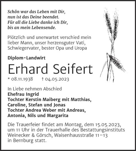 Traueranzeigen Von Erhard Seifert Abschied Nehmen De