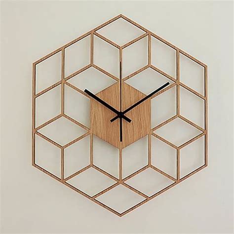 1 Pcs Hexagone en Bois Horloge Murale AvancéE EuropéEnne Minimaliste