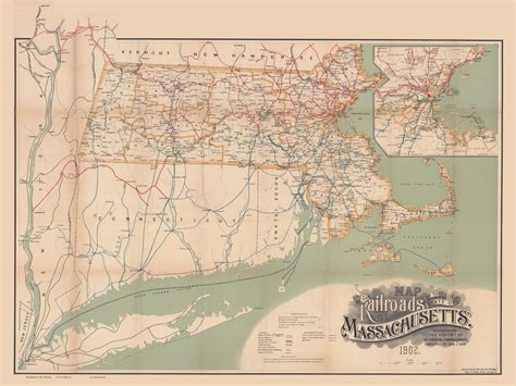 Massachusetts 1902 Railroad Commissioners Old State Map Reprint Old Maps