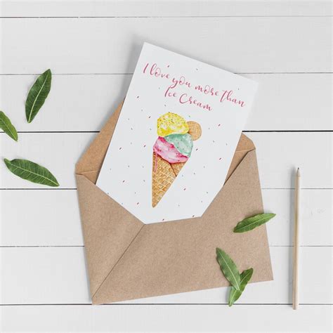 I Love You More Than Ice Cream Card Watercolor Card Love Card Etsy