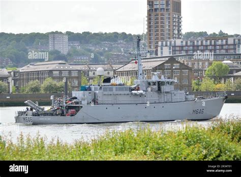 French Navy Minesweeper Fs Croix Du Sud M646 Heading Along The River