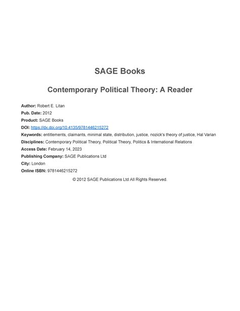 Contemporary Political Theory A Reader Sage Books Contemporary