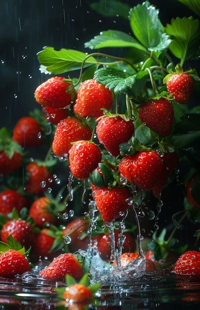 Premium Photo Strawberries Falling Into The Water With Splash