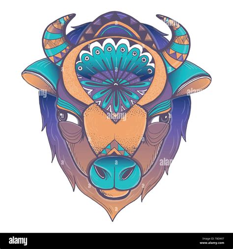 Vector Illustration Of Buffalo Head Vector Poster With Bison In