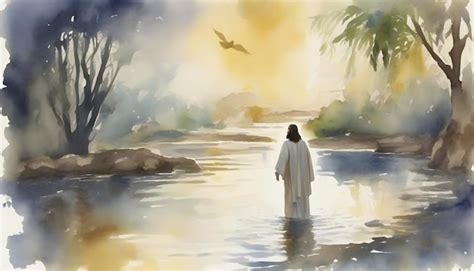 Watercolor painting of the Baptism of Jesus at Jordan River | Premium ...