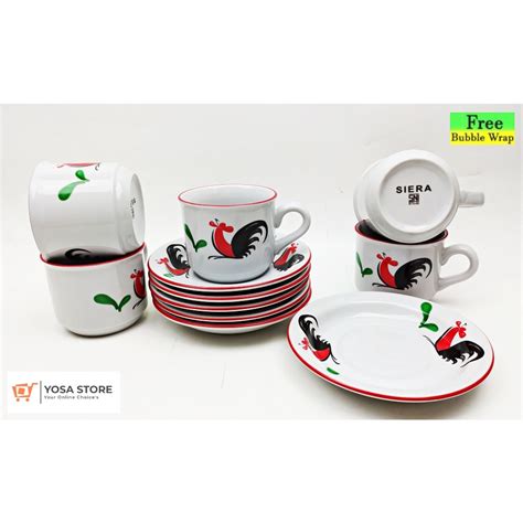 Jual Cangkir Set Keramik Teh Kopi Motif Kph Ayam Jago 12 Pc Shopee