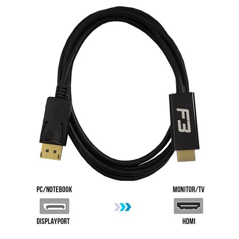 Cabo Adaptador conversor Displayport Para HDMI 1 8 metros F3 Acessórios